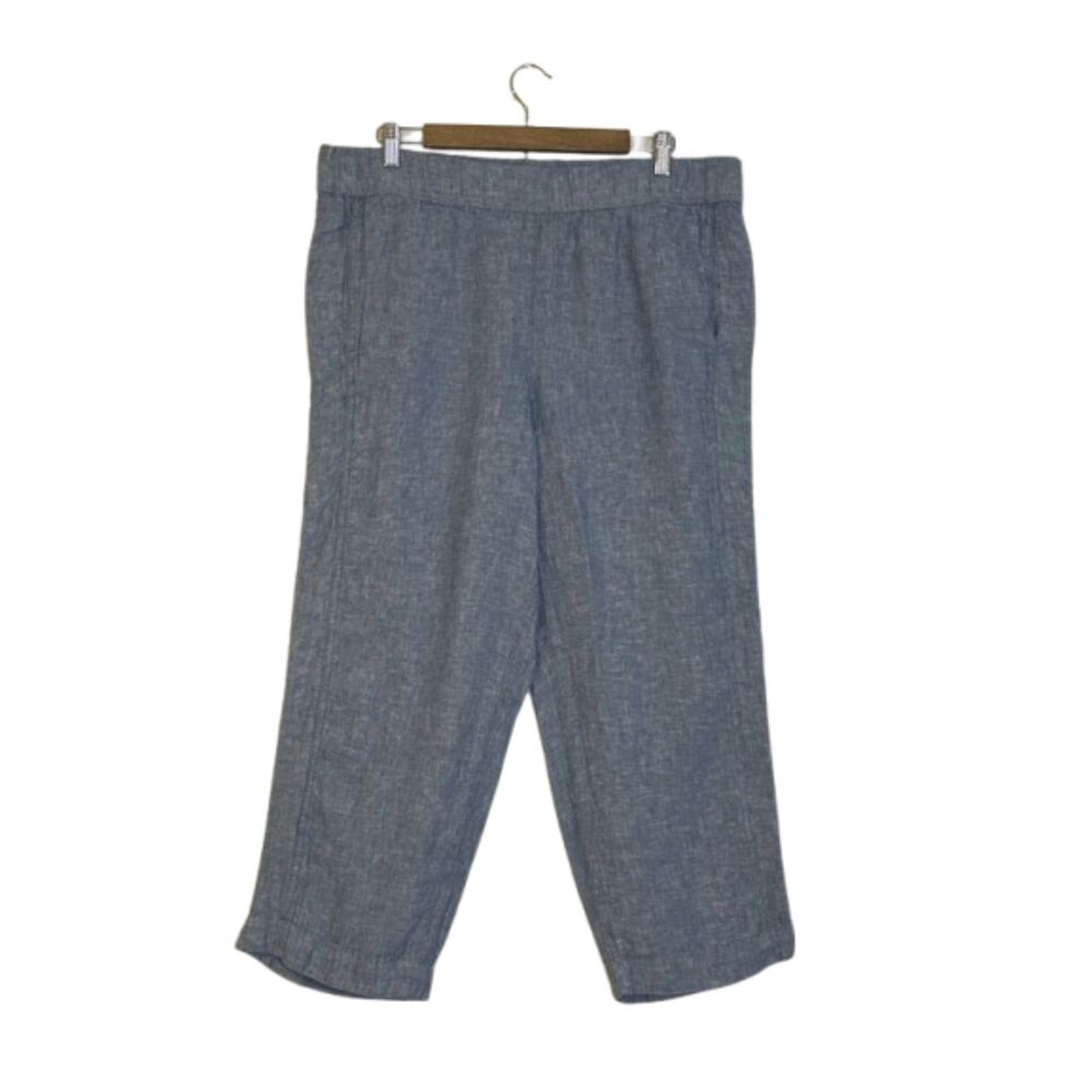 J. Jill Linen Trouser Pants Womens L Cropped Wide Leg Elastic Waist Beachy Lagen